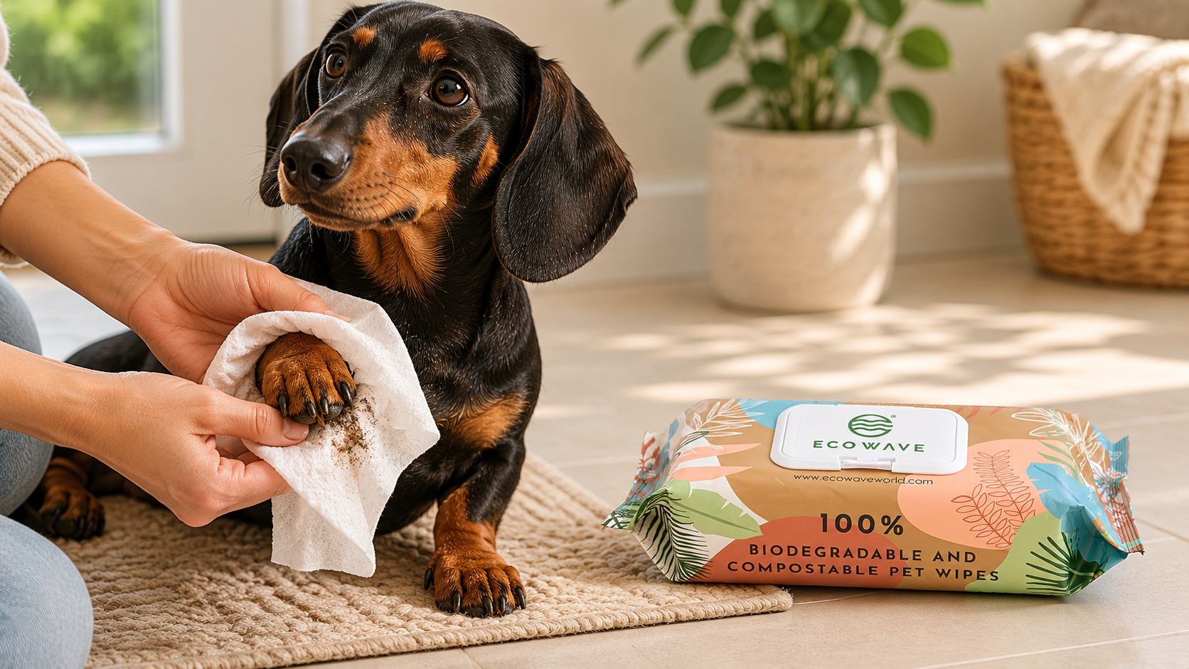 Pack of Eco Wave 100% biodegradable and compostable pet wipes